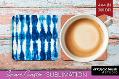 Blue Tie Dye Square Coaster - Shibori Coaster PNG Product Image 1