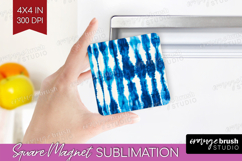 Blue Tie Dye Magnet Sublimation - Shibori Square Magnet PNG Product Image 1