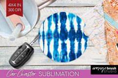 Blue Tie Dye Car Coaster - Shibori Coaster PNG Sublimation Product Image 1