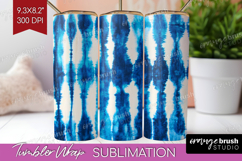 Blue Tie Dye Tumbler Wrap - Shibori Tumbler PNG Sublimation Product Image 1