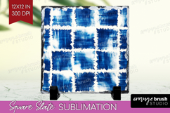 Blue Tie Dye Slate PNG - Shibori Square Slate Sublimation Product Image 1