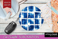 Blue Tie Dye Car Coaster - Shibori Coaster PNG Sublimation Product Image 1