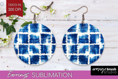 Blue Tie Dye Round Earrings - Shibori PNG Sublimation Product Image 1