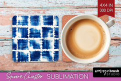 Blue Tie Dye Square Coaster - Shibori Coaster PNG Product Image 1