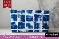Blue Tie Dye Cosmetic Bag - Shibori Makeup Bag PNG Product Image 1