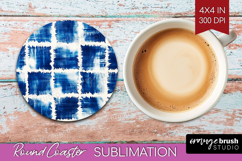 Blue Tie Dye Round Coaster - Shibori Coaster PNG Sublimation Product Image 1