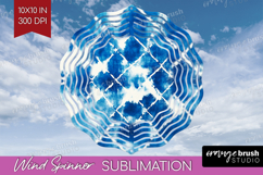 Blue Tie Dye Wind Spinner Sublimation PNG - Shibori Round Product Image 1