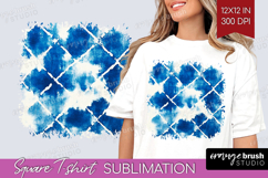 Blue Tie Dye Square Tshirt Background - Shibori PNG Product Image 1