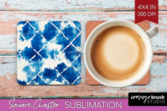 Blue Tie Dye Square Coaster - Shibori Coaster PNG Product Image 1