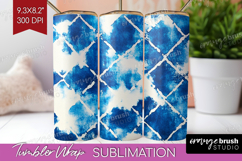 Blue Tie Dye Tumbler Wrap - Shibori Tumbler PNG Sublimation Product Image 1
