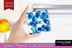 Blue Tie Dye Magnet Sublimation - Shibori Square Magnet PNG Product Image 1