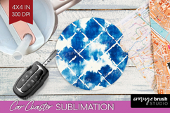 Blue Tie Dye Car Coaster - Shibori Coaster PNG Sublimation Product Image 1