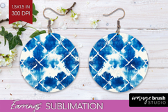 Blue Tie Dye Round Earrings - Shibori PNG Sublimation Product Image 1