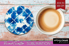 Blue Tie Dye Round Coaster - Shibori Coaster PNG Sublimation Product Image 1