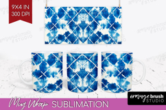 Blue Tie Dye Mug Wrap - Shibori Mug PNG Sublimation Product Image 1