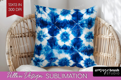 Blue Tie Dye Pillow Sublimation - Shibori Pillow Cover PNG Product Image 1