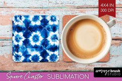 Blue Tie Dye Square Coaster - Shibori Coaster PNG Product Image 1