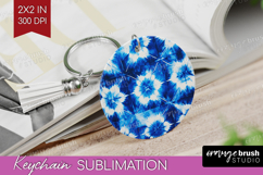 Blue Tie Dye Keychain PNG - Shibori Keychain Sublimation Product Image 1