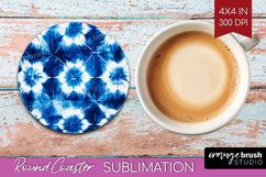 Blue Tie Dye Round Coaster - Shibori Coaster PNG Sublimation Product Image 1