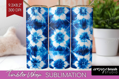 Blue Tie Dye Tumbler Wrap - Shibori Tumbler PNG Sublimation Product Image 1