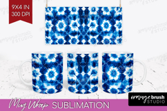 Blue Tie Dye Mug Wrap - Shibori Mug PNG Sublimation Product Image 1