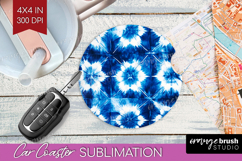 Blue Tie Dye Car Coaster - Shibori Coaster PNG Sublimation Product Image 1