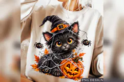 Cute Witch Black Cat Halloween PNG, Pumpkin Spider Web Spook Product Image 2