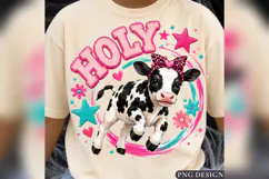 Holy Cow PNG, Cute Calf Leopard Bow Design, Preppy Farm Anim Product Image 2