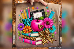Preppy Teacher PNG, Pink Apple Leopard Bow, Back to School Product Image 2