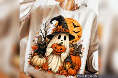 Halloween Ghost PNG, Cute Witch Ghost Pumpkin Black Cat Fall Product Image 1