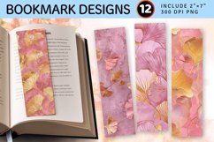 Pink and Gold Ginkgo PNG Bookmark Sublimation Design Product Image 1