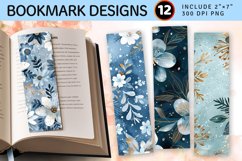 Winter Glitter Flowers PNG Bookmark Sublimation Designs Product Image 1
