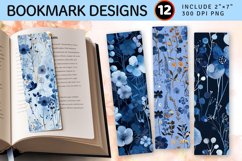 Blue Winter Pressed Flowers PNG Bookmark Sublimation Designs Product Image 1