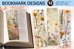 Mixed Media Wildflowers PNG Bookmark Sublimation Designs Product Image 1