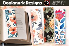 Watercolor Boho Flowers PNG Bookmark Sublimation Designs Product Image 1