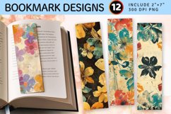 Retro Grunge Paint Flowers PNG Bookmark Sublimation Designs Product Image 1