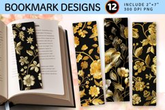 Gold Flowers Embroidery PNG Bookmark Sublimation Designs Product Image 1