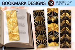 Golden Fan Motifs PNG Bookmark Sublimation Design Product Image 1