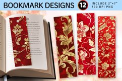 Red and Gold Luxury Floral PNG Bookmark Sublimation Design Product Image 1