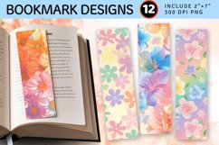 Pastel Rainbow Blooming Flowers PNG Bookmark Sublimation Des Product Image 1