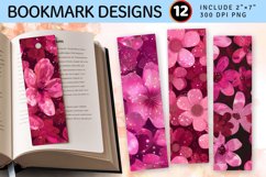 Magenta Pink Glitter Flowers PNG Bookmark Sublimation Design Product Image 1