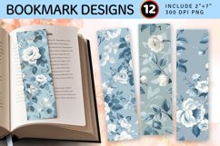 Dusty Blue Floral PNG Bookmark Sublimation Des Product Image 1