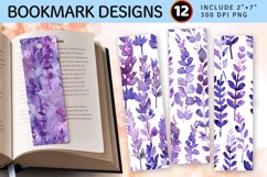 Watercolor Purple Lavender Floral PNG Bookmark Sublimation D Product Image 1