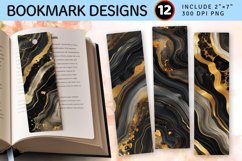 Black &amp; Gold Agate PNG Bookmark Sublimation Designs Product Image 1