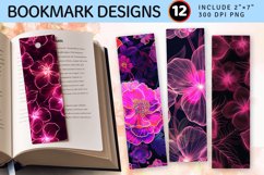 Bright Pink Neon Flowers PNG Bookmark Sublimation Designs Product Image 1