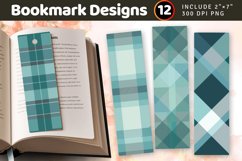 Teal and Blue Grey Plaid PNG Bookmark Sublimation Designs Product Image 1