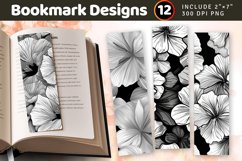 Summer Petals BW Floral PNG Bookmark Sublimation Designs Product Image 1