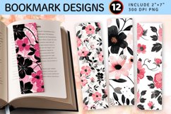 Pink &amp; Black Flowers PNG Bookmark Sublimation Designs Product Image 1
