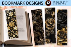 Black and Gold Roses PNG Bookmark Sublimation Designs Product Image 1