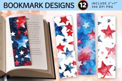 Red &amp; Blue Watercolor Stars PNG Bookmark Sublimation Designs Product Image 1